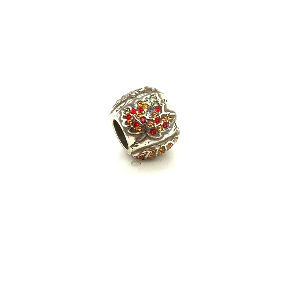 Brighton Autumn Leaf Acorn Crystal Charm Silver Tone Fall Bead